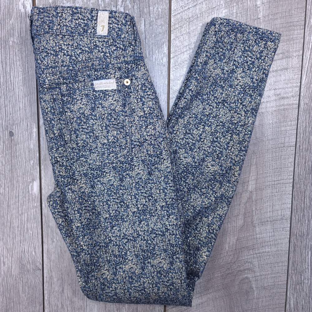 7 For All Mankind Skinny Jeans Womens 24 Blue Gold Metallic Brocade AU8097452A